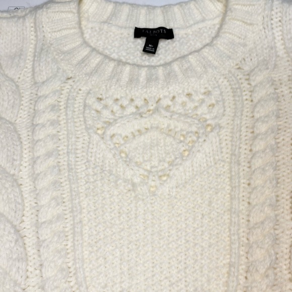 Talbots long Sleeve Cable Knit Sweater ivory/cream soft wool blend medium - Picture 7 of 8
